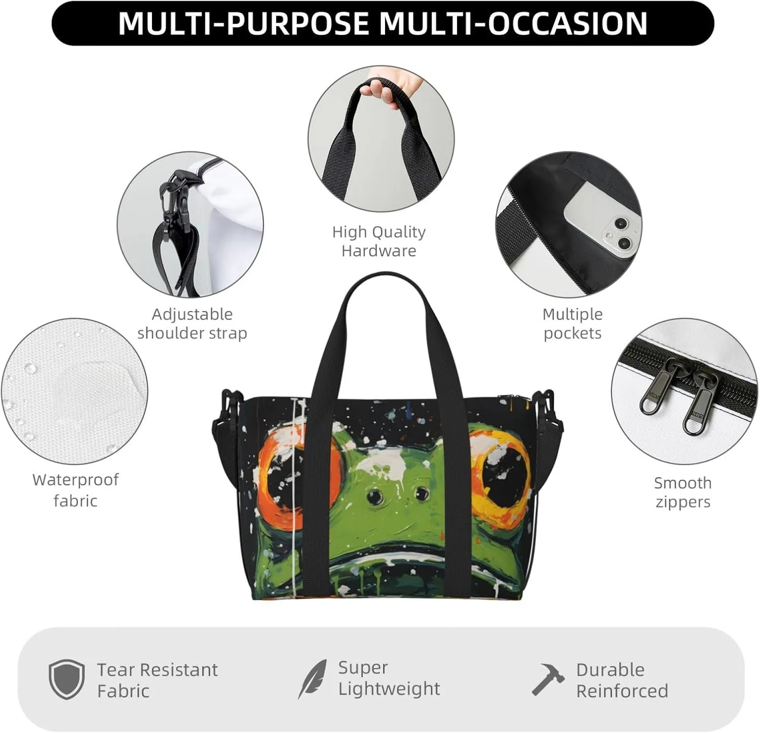 Travel Duffle Bag Cute Frog Animal Weekender Overnight Bags Luggage Bag for Women Men Waterproof Sports Gym Bag Hand Bag with Shoulder Strap