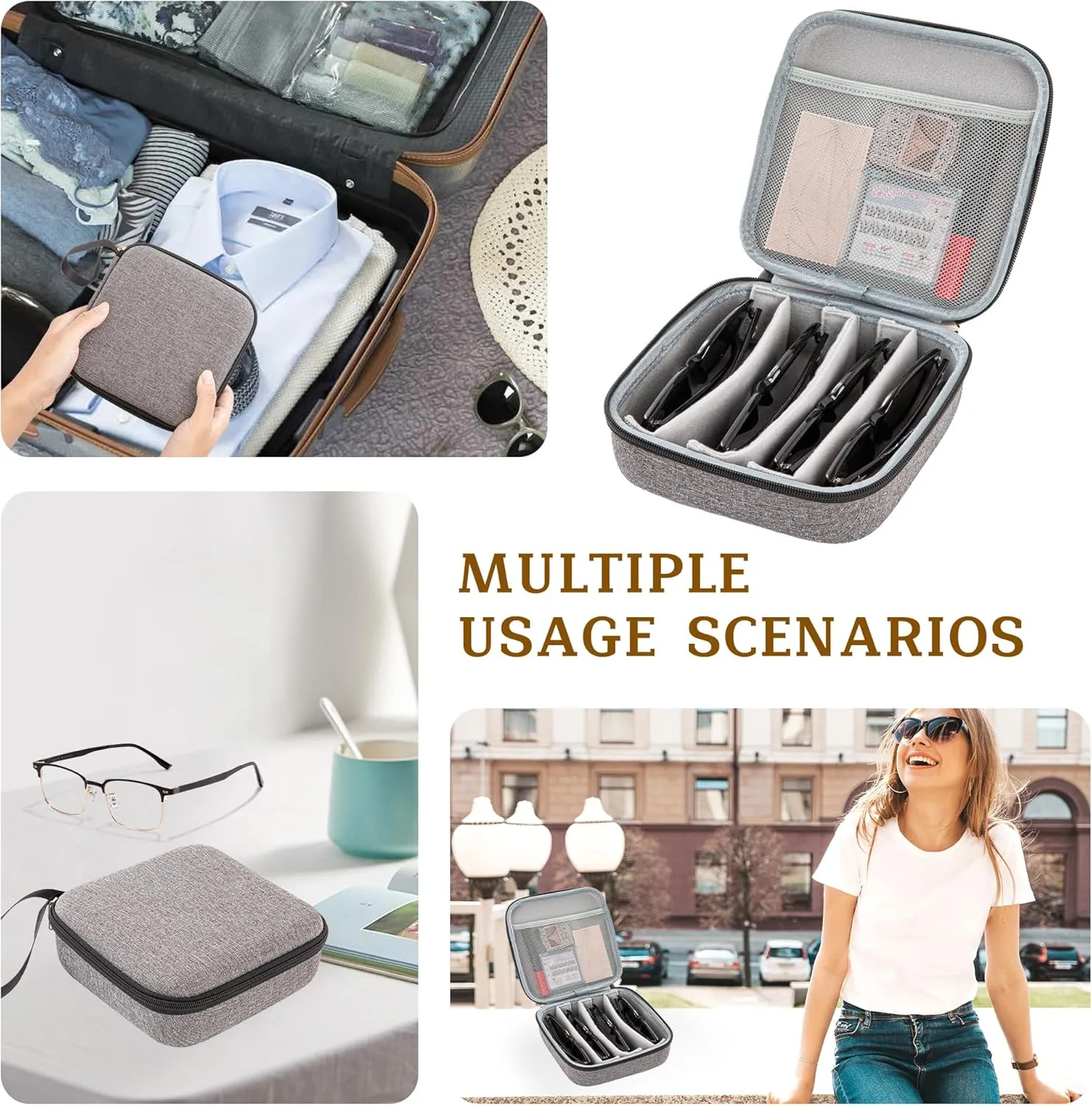 Travel Sunglasses Organizer Case for Multiple Glasses Adjustable Slot Eyeglass Organizer for Women Men Glasses Case