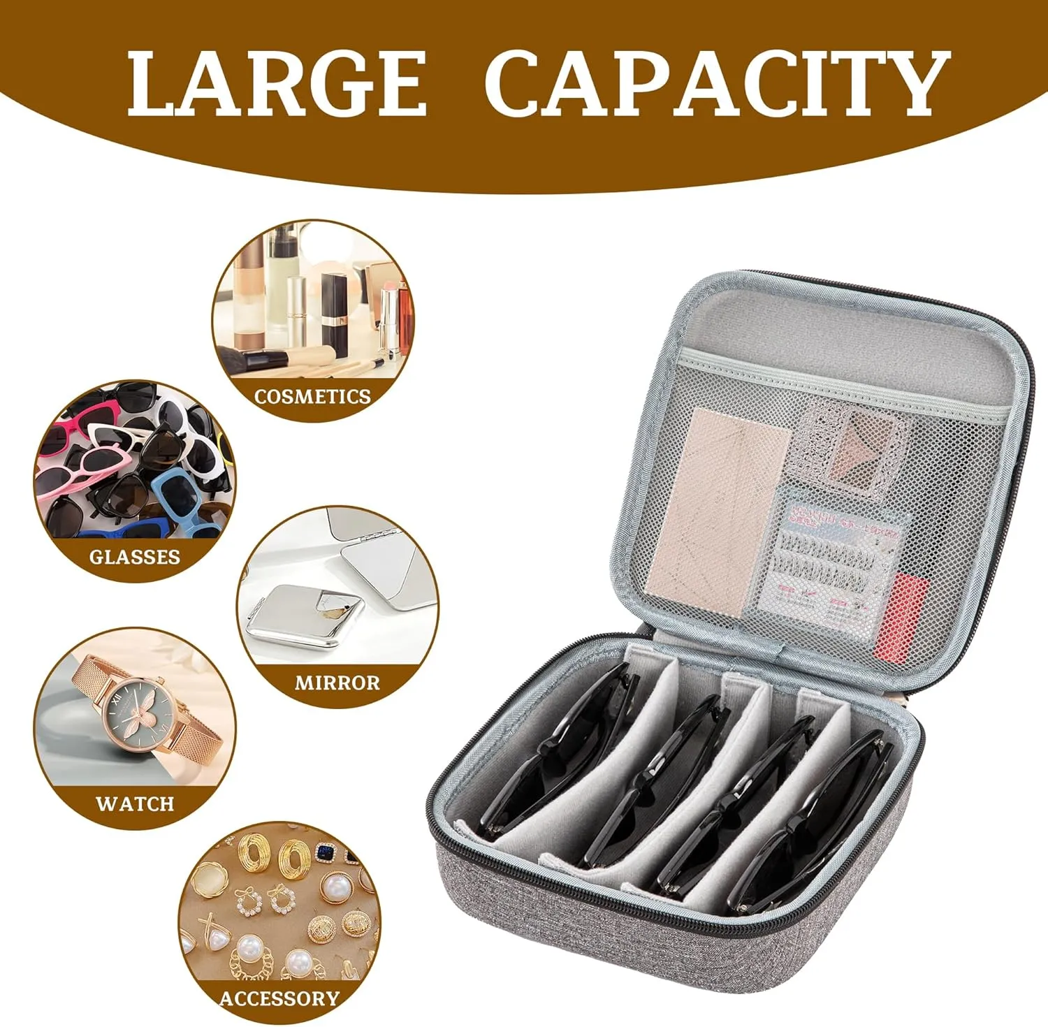 Travel Sunglasses Organizer Case for Multiple Glasses Adjustable Slot Eyeglass Organizer for Women Men Glasses Case