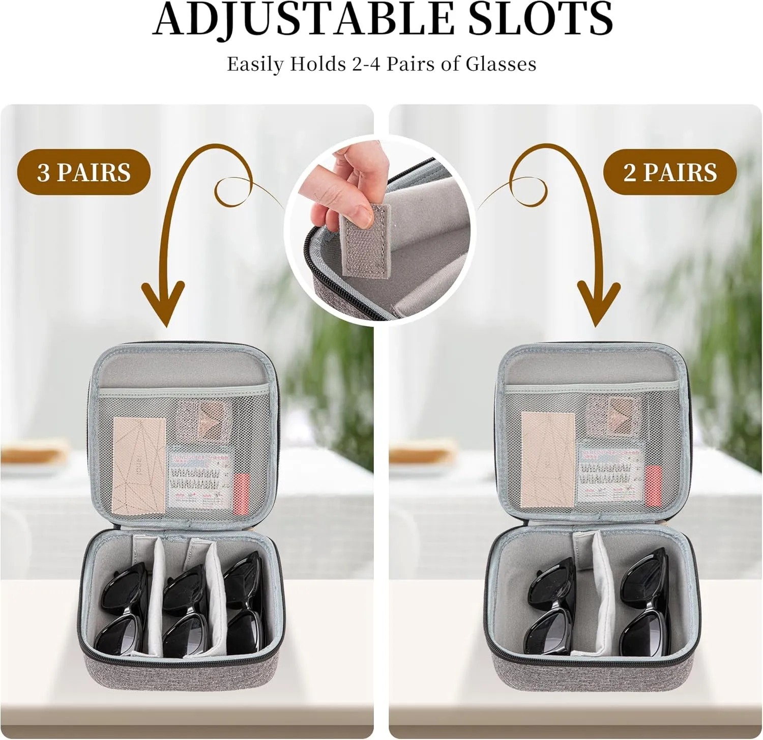Travel Sunglasses Organizer Case for Multiple Glasses Adjustable Slot Eyeglass Organizer for Women Men Glasses Case