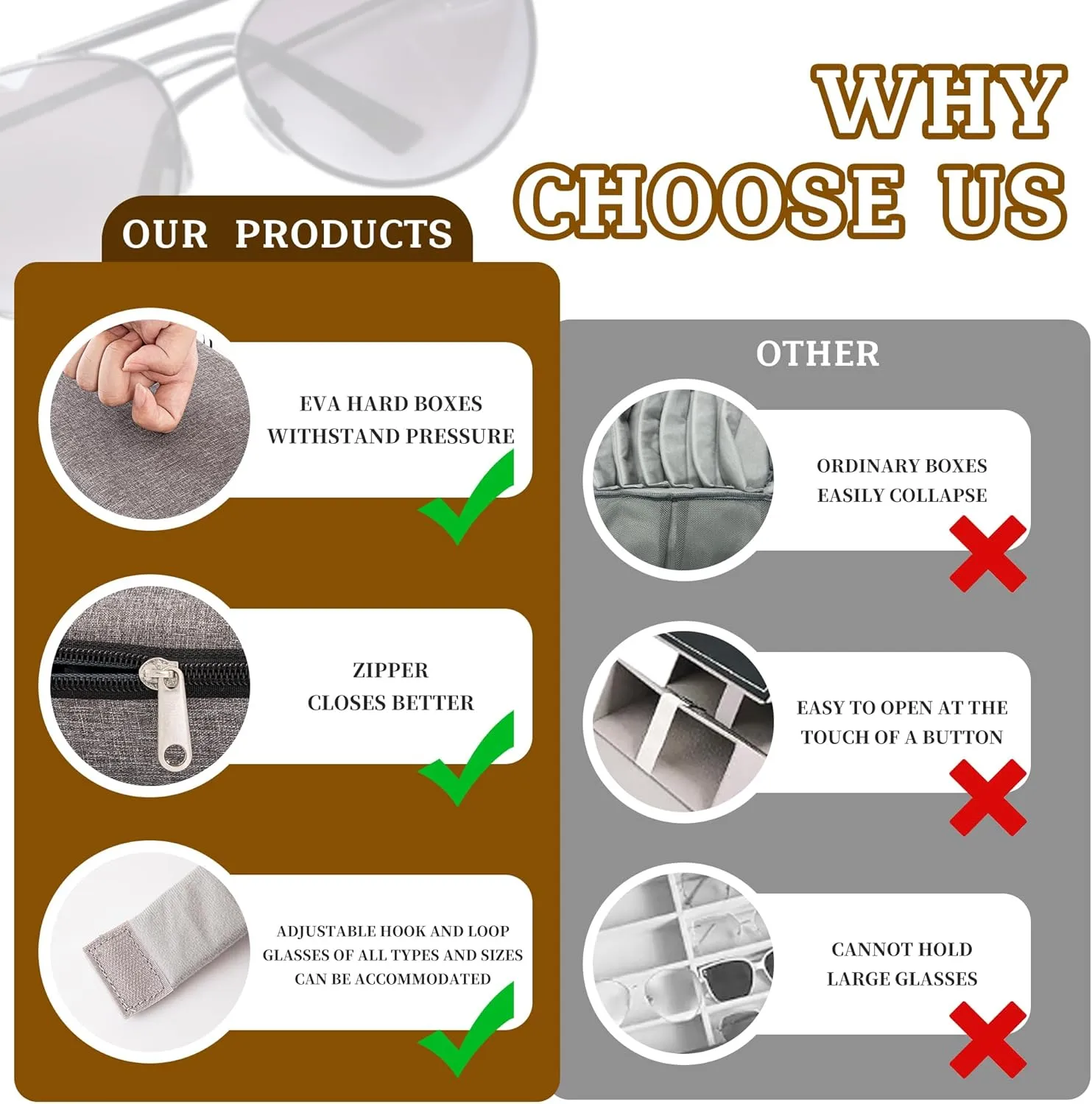 Travel Sunglasses Organizer Case for Multiple Glasses Adjustable Slot Eyeglass Organizer for Women Men Glasses Case