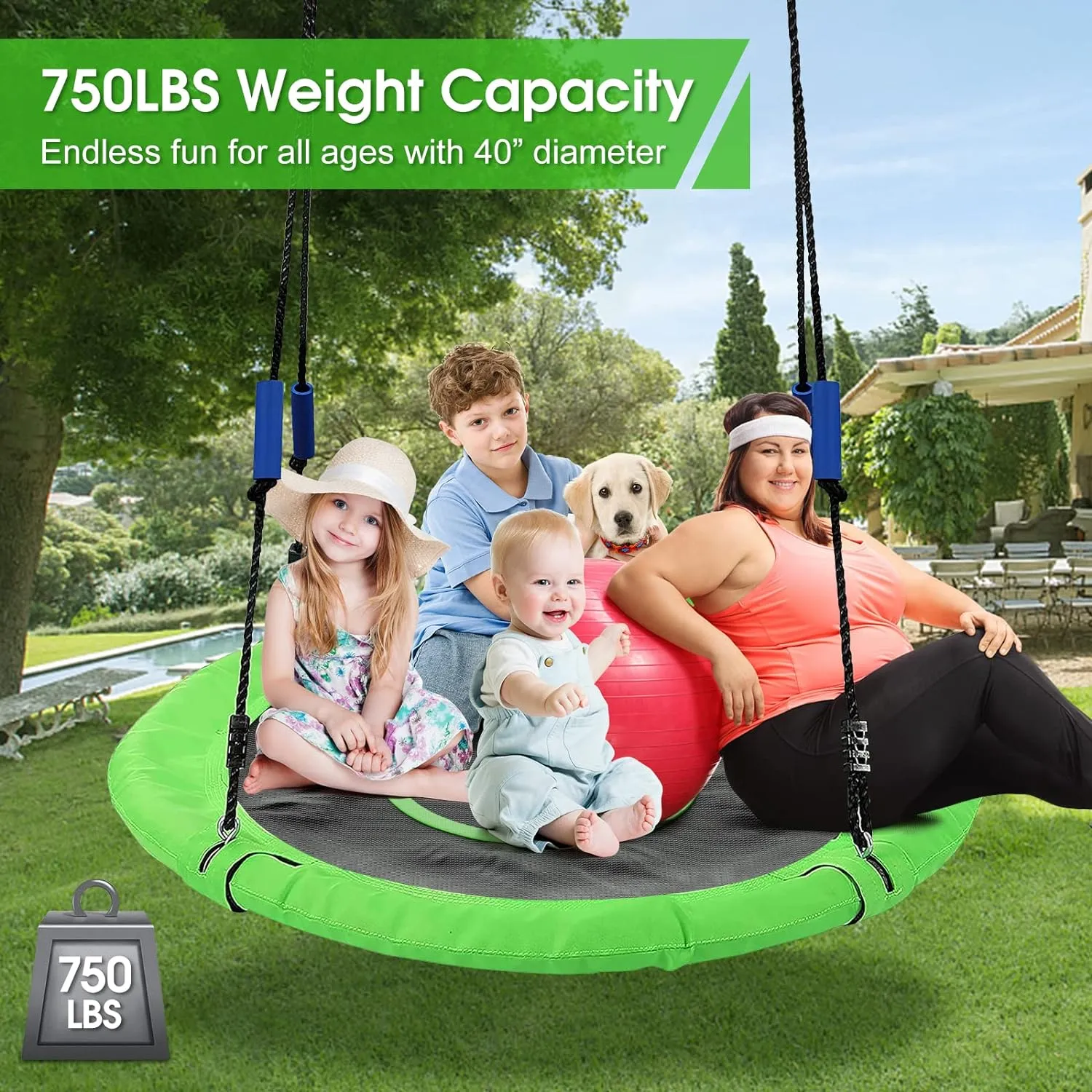 Tree Swing, 40 Inch Flying Saucer Swing for Kids Outdoor - 750Lb Weight Capacity, Round Disc Swings, 900D Oxford Waterproof Fabric, Tree Swings Sets for Backyard, Outdoor Playground