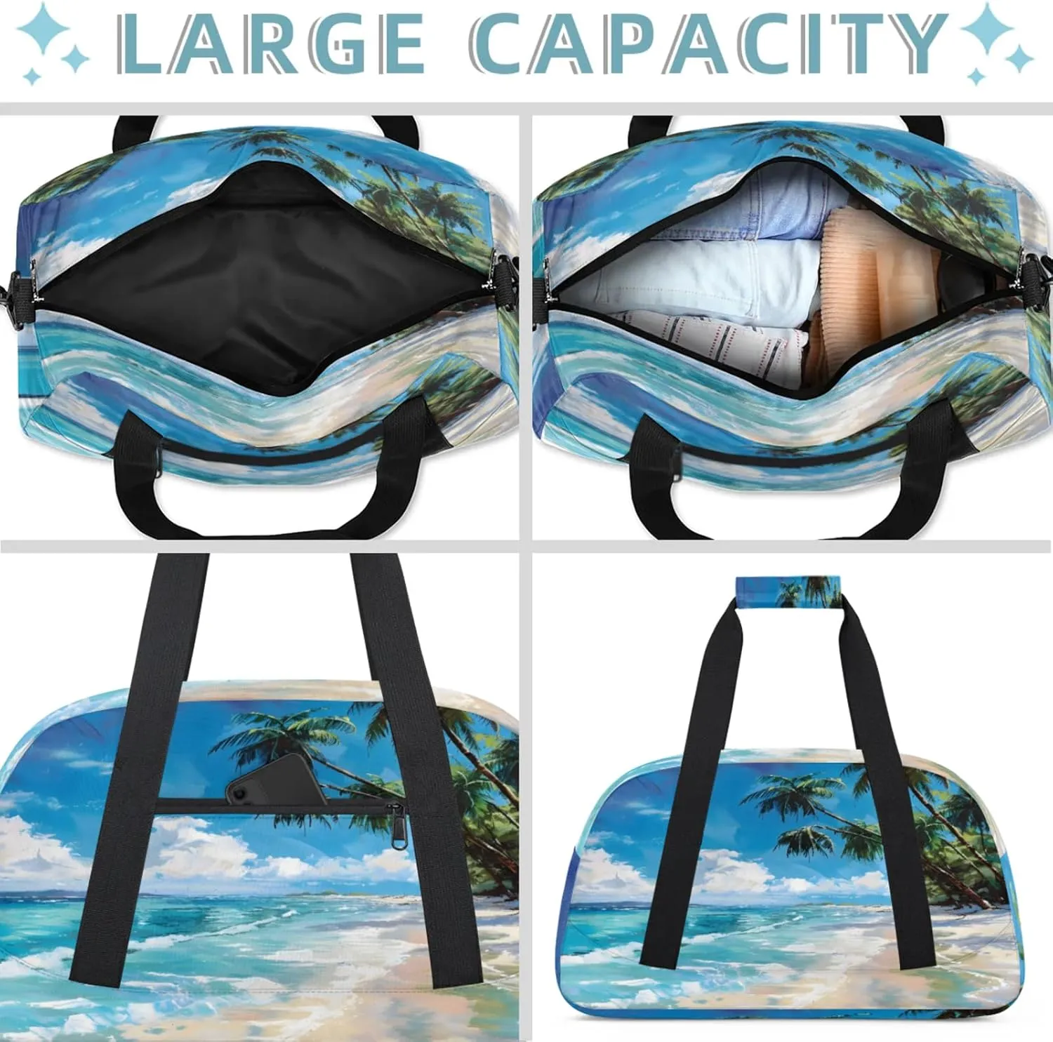 Tropical Beach Hawaiian Palm Trees Small Gym Bag 18 inch Carry On Duffel Bag for Weekender Travel Sports Workout Yoga Gymnastics Dance Ballet