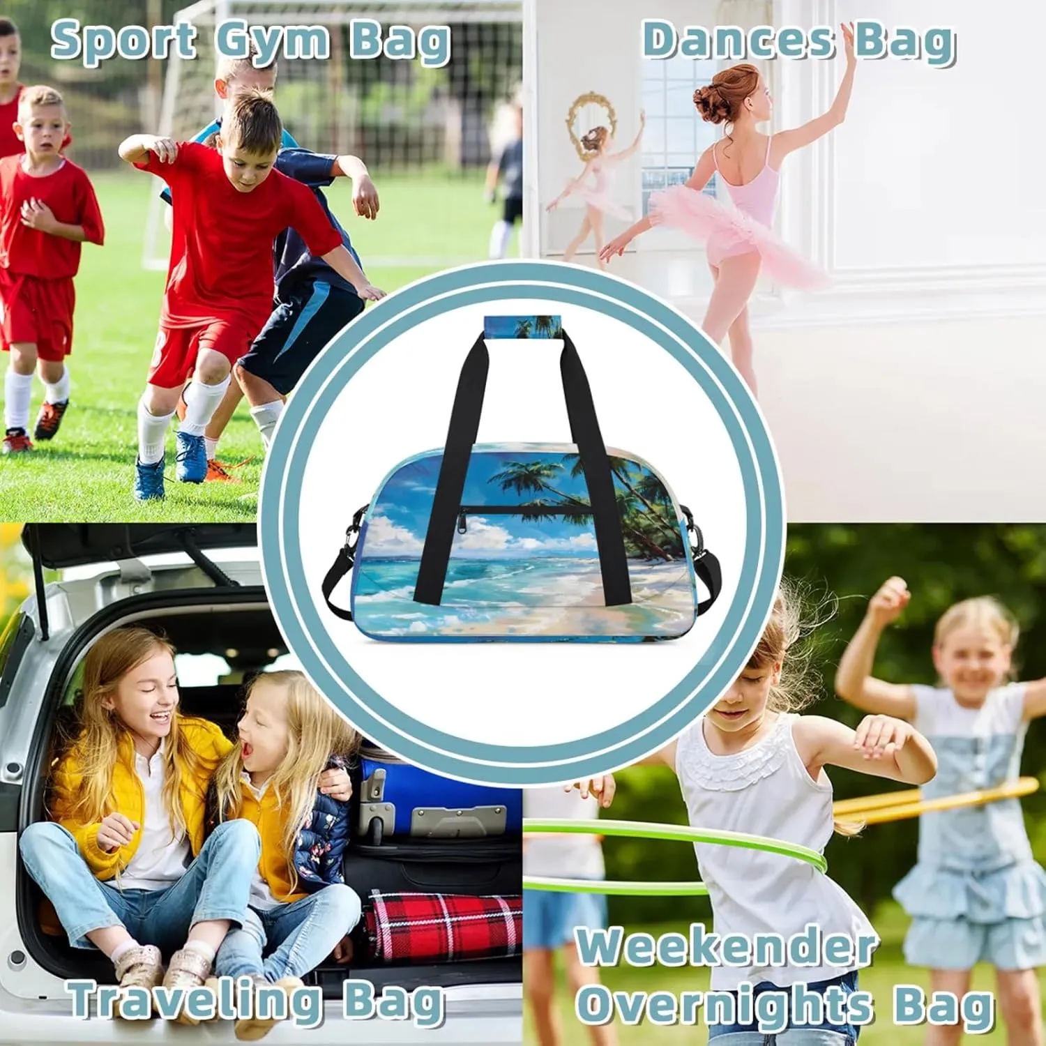 Tropical Beach Hawaiian Palm Trees Small Gym Bag 18 inch Carry On Duffel Bag for Weekender Travel Sports Workout Yoga Gymnastics Dance Ballet