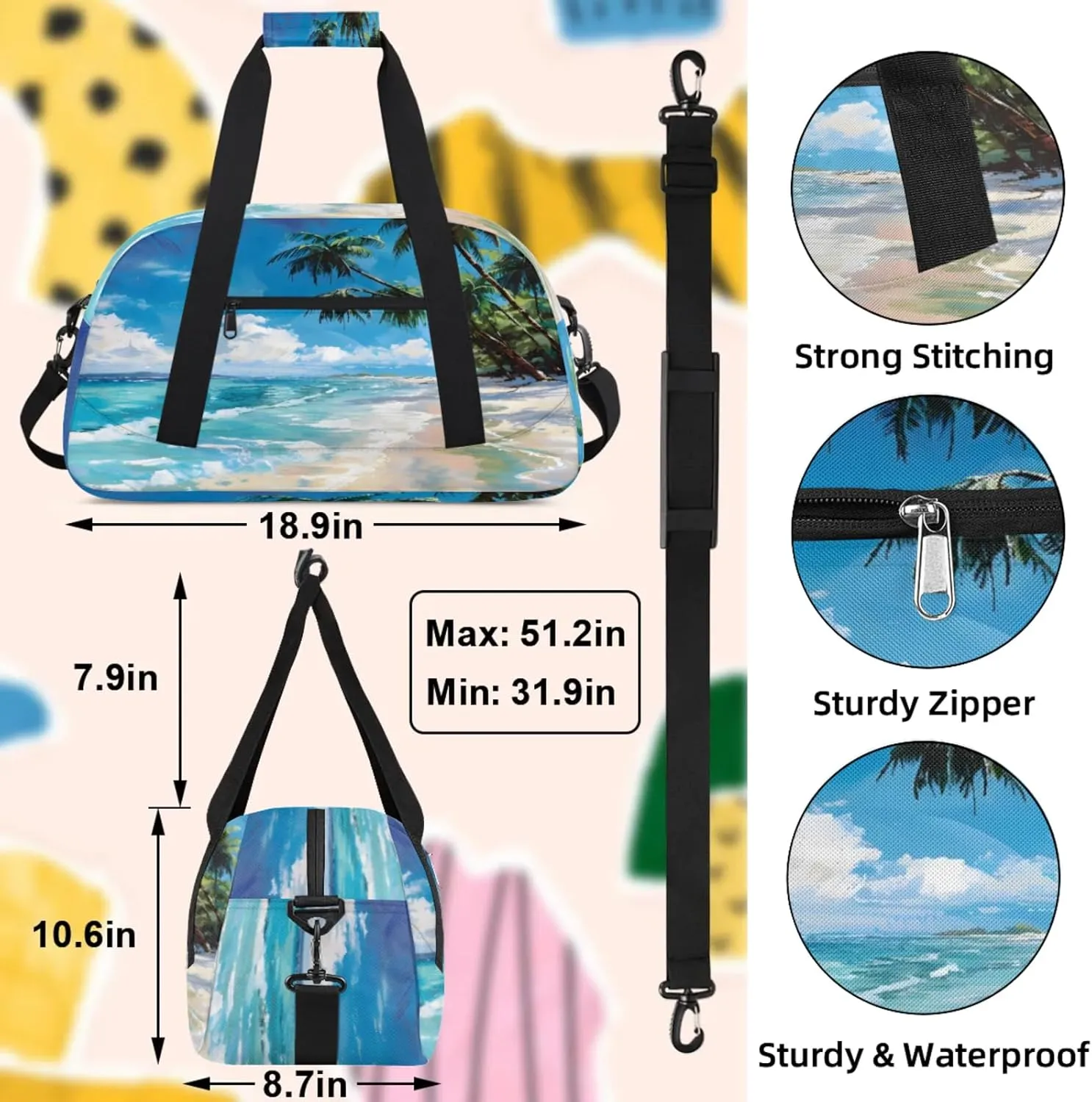 Tropical Beach Hawaiian Palm Trees Small Gym Bag 18 inch Carry On Duffel Bag for Weekender Travel Sports Workout Yoga Gymnastics Dance Ballet