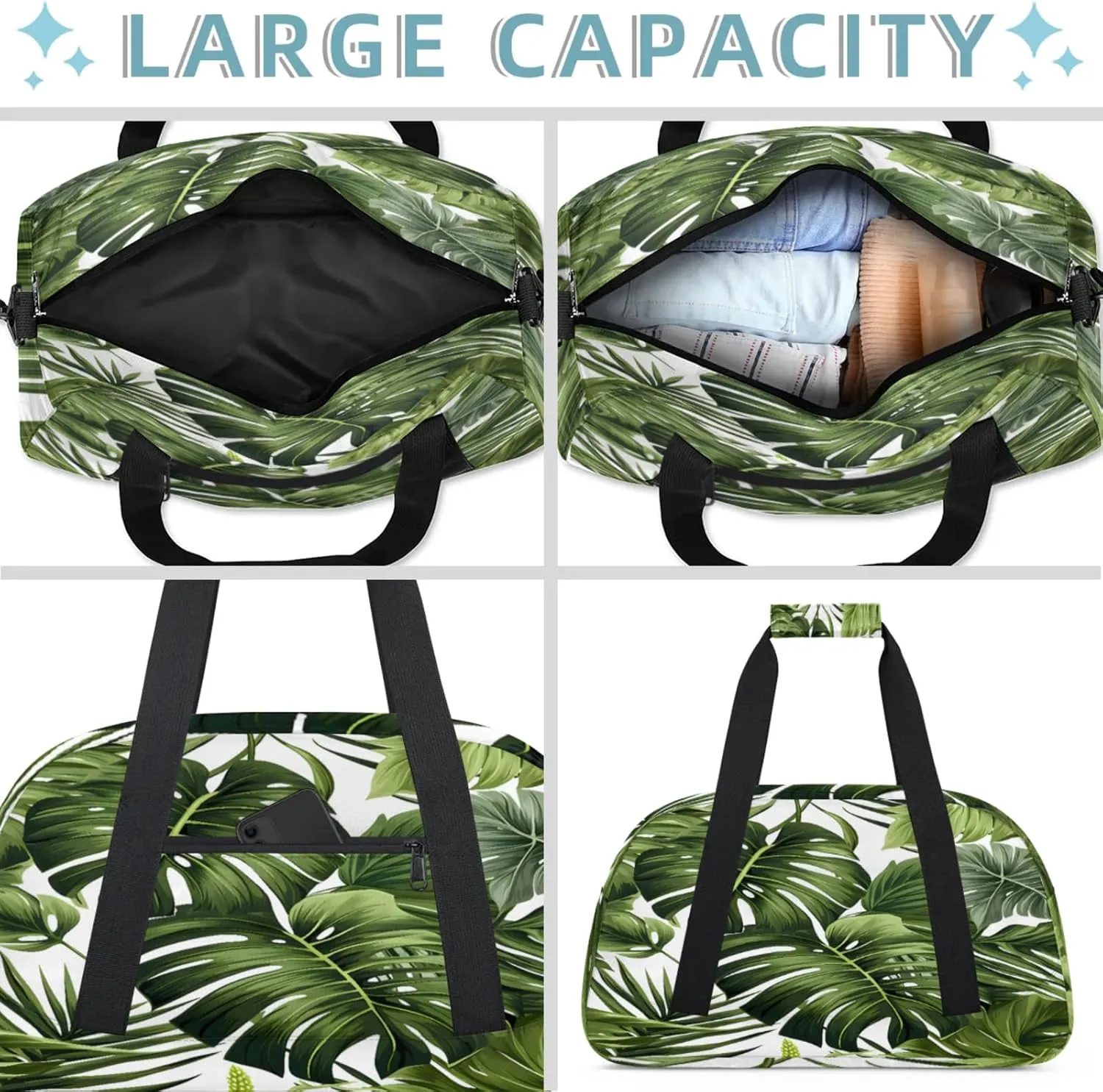 Tropical Plants Green Palms Leaf Banana Leaves Small Gym Bag 18 inch Carry On Duffel Bag for Weekender Travel Sports Workout Yoga Gymnastics Dance Ballet
