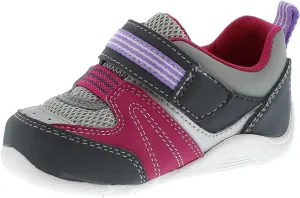 TSUKIHOSHI 1002 Neko Strap-Closure Machine Washable Baby Sneaker Shoe with Wide Toe Box and Slip-Resistant, Non-Marking Outsole - Gray/Purple, 4.5 Toddler (1-4 Years)