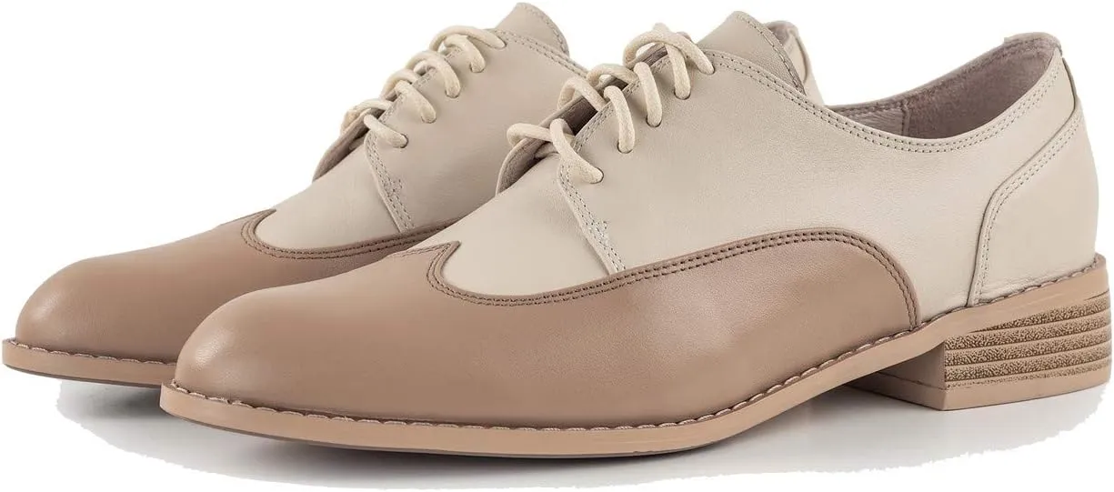 U-lite Womens Pointed-Toe Wintip Brouge Oxford Shoes Open-Vamp Vintage Shoes Green and Brown