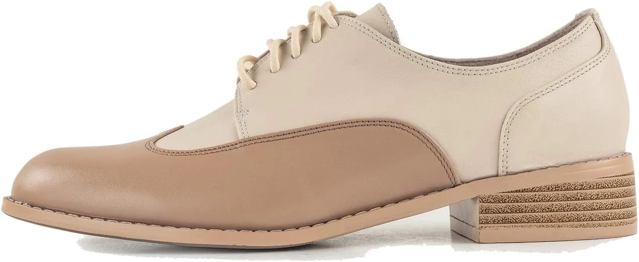 U-lite Womens Pointed-Toe Wintip Brouge Oxford Shoes Open-Vamp Vintage Shoes Green and Brown