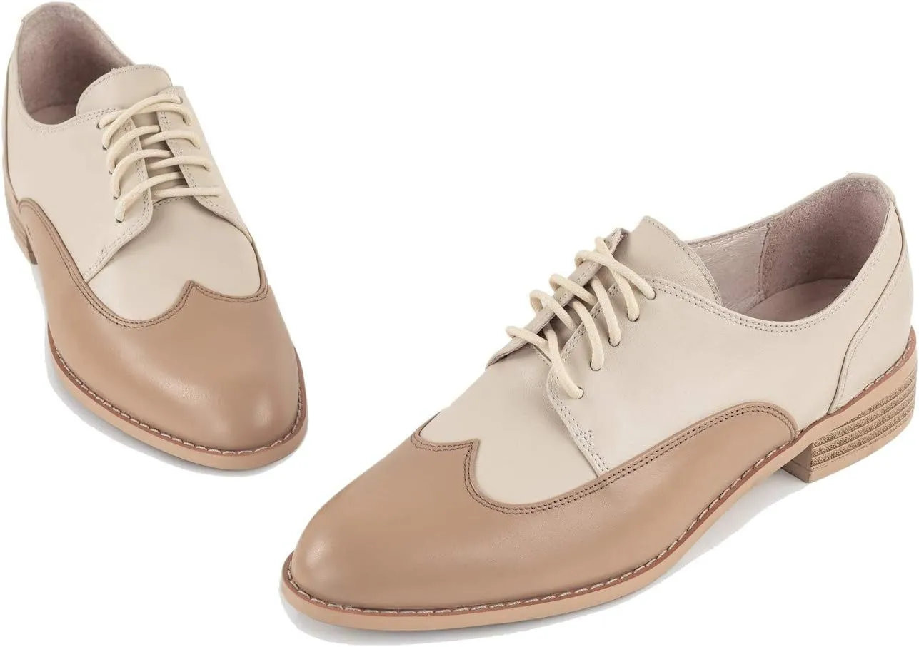 U-lite Womens Pointed-Toe Wintip Brouge Oxford Shoes Open-Vamp Vintage Shoes Green and Brown
