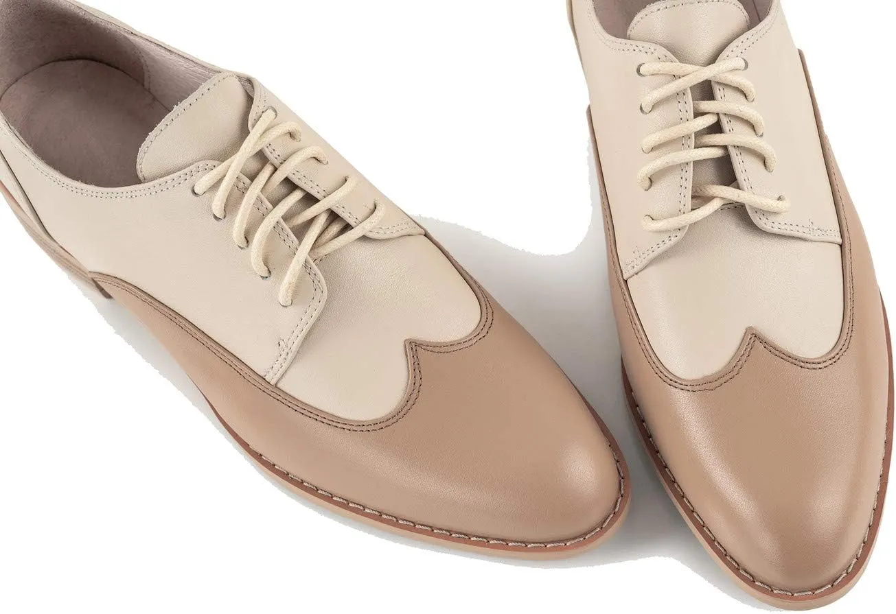 U-lite Womens Pointed-Toe Wintip Brouge Oxford Shoes Open-Vamp Vintage Shoes Green and Brown