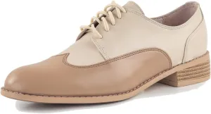 U-lite Womens Pointed-Toe Wintip Brouge Oxford Shoes Open-Vamp Vintage Shoes Green and Brown