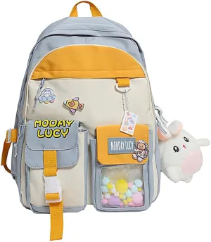 UNICOLD Kawaii Backpack With Cute Accessories Large Capacity Aesthetic Cartoon Bag (Blue)