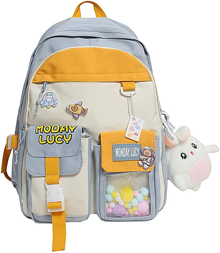 UNICOLD Kawaii Backpack With Cute Accessories Large Capacity Aesthetic Cartoon Bag (Blue)
