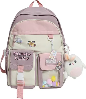 UNICOLD Kawaii Backpack With Cute Accessories Large Capacity Aesthetic Cartoon Bag (Purple)