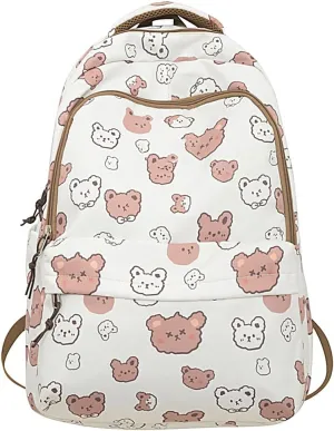 UNICOLD Kawaii Backpack With Cute Accessories Large Capacity Aesthetic Printing Pattern Bag (Brown)