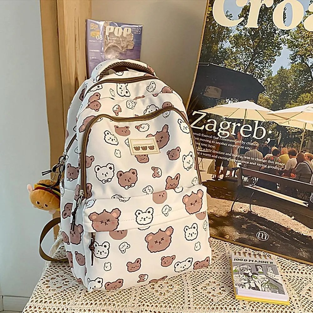 UNICOLD Kawaii Backpack With Cute Accessories Large Capacity Aesthetic Printing Pattern Bag (Brown)
