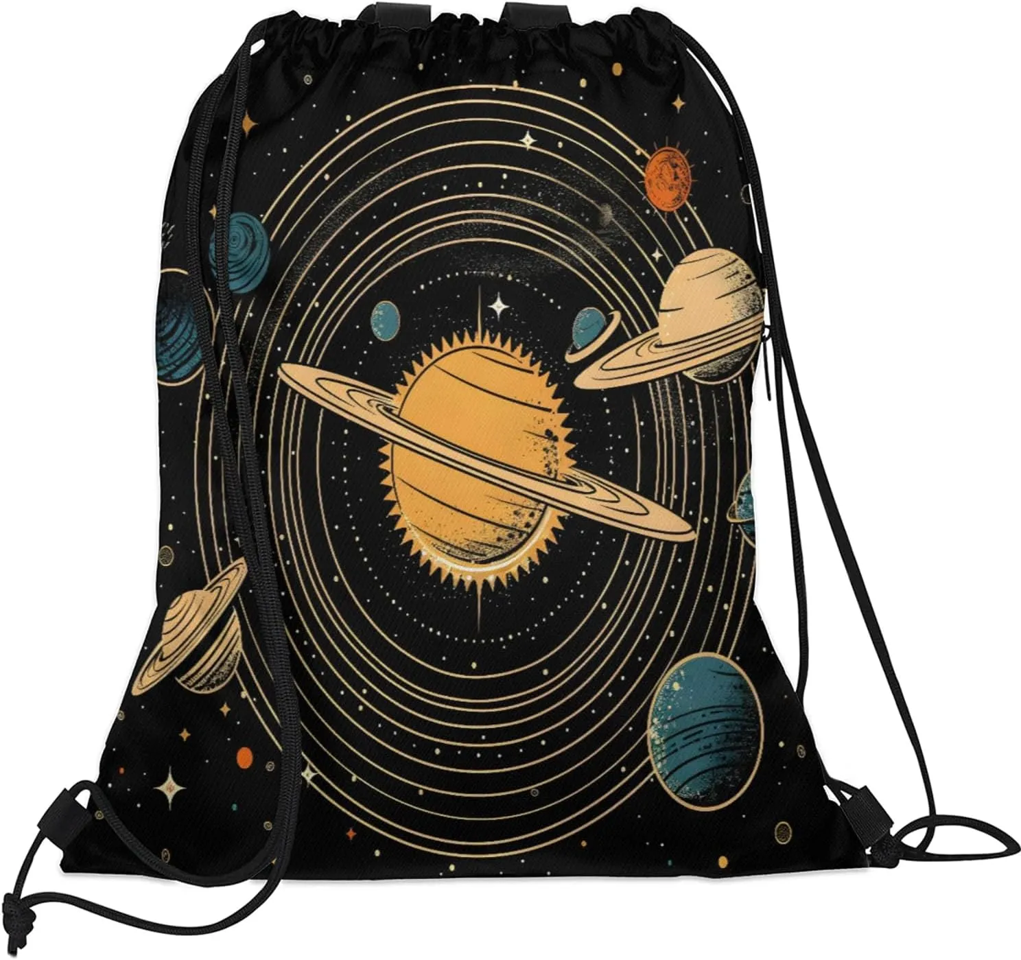 Universe Solar System Planets Drawstring Backpack String Bag, Waterproof Sports Gym Swim Sackpack with Mesh Pocket for Men Women