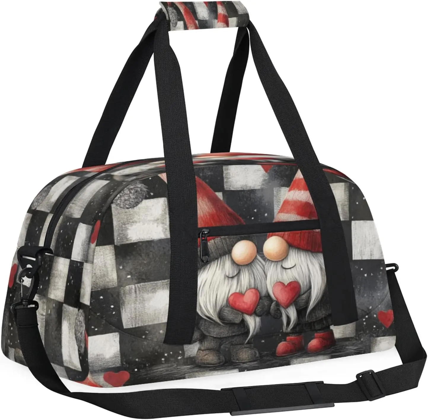 Valentine's Day Gnome Small Gym Bag 18 inch Carry On Duffel Bag for Weekender Travel Sports Workout Yoga Gymnastics Dance Ballet