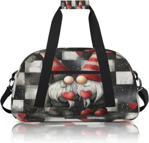 Valentine's Day Gnome Small Gym Bag 18 inch Carry On Duffel Bag for Weekender Travel Sports Workout Yoga Gymnastics Dance Ballet
