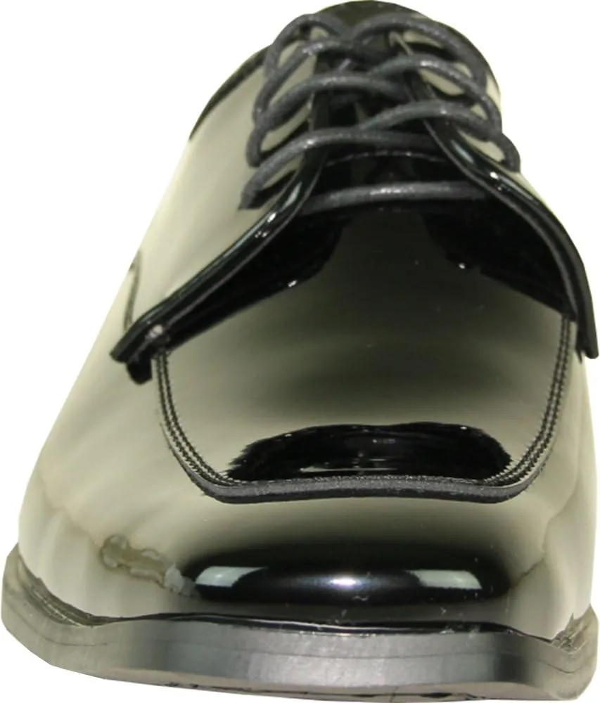 VANGELO Men Tuxedo Shoe TUX-7 Two-Tone Color Fashion Moc Toe with Wrinkle Free Material Black&White Patent