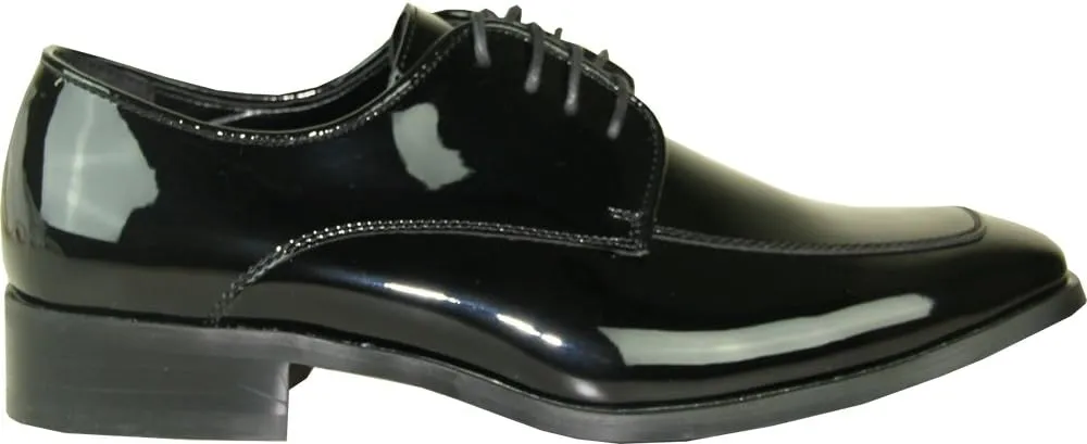 VANGELO Men Tuxedo Shoe TUX-7 Two-Tone Color Fashion Moc Toe with Wrinkle Free Material Black&White Patent