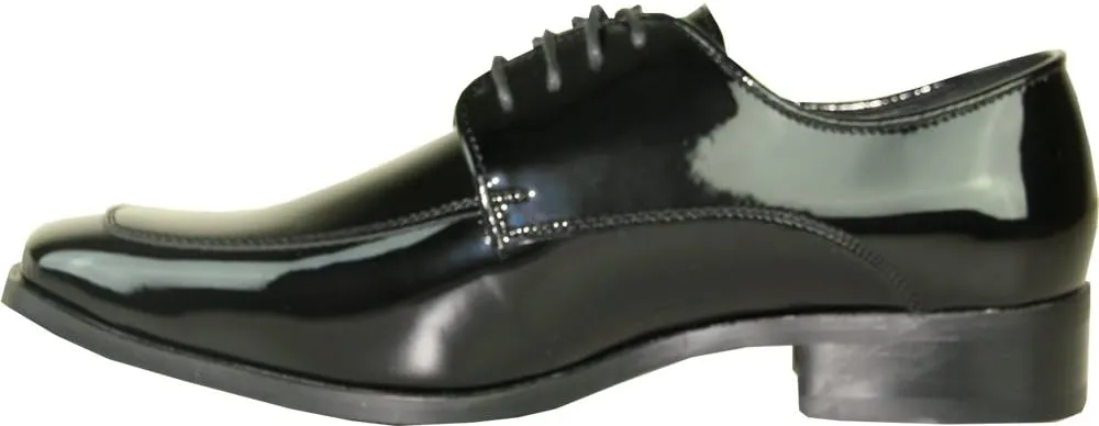 VANGELO Men Tuxedo Shoe TUX-7 Two-Tone Color Fashion Moc Toe with Wrinkle Free Material Black&White Patent