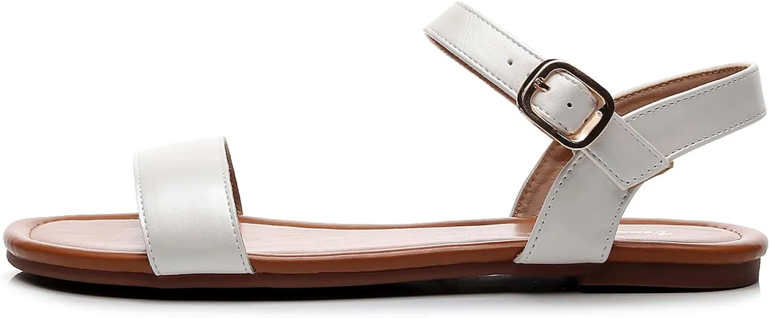 VenusCelia Women's Plain Strap Wide Flat Sandal