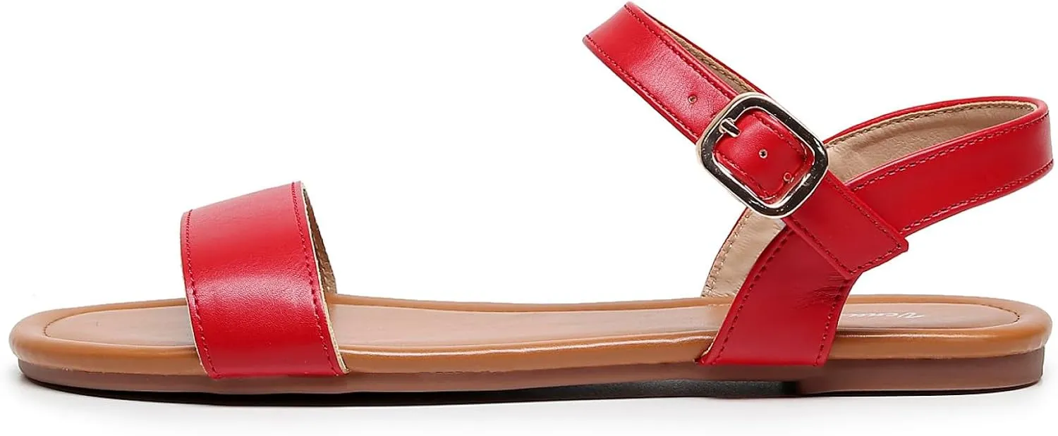 VenusCelia Women's Plain Strap Wide Flat Sandal