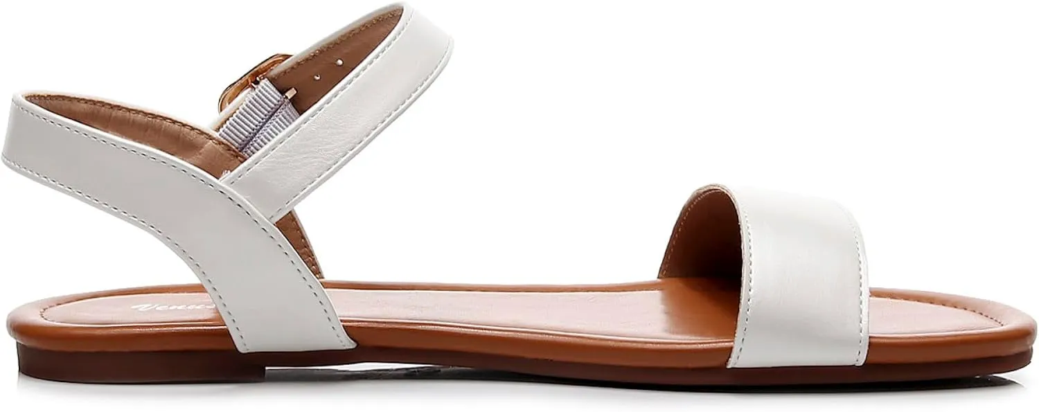 VenusCelia Women's Plain Strap Wide Flat Sandal