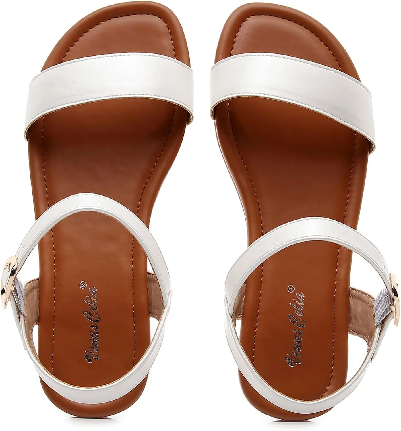 VenusCelia Women's Plain Strap Wide Flat Sandal