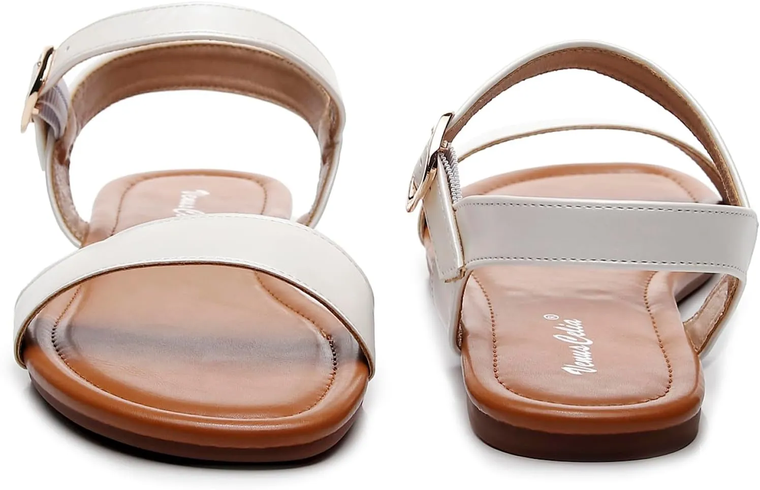 VenusCelia Women's Plain Strap Wide Flat Sandal