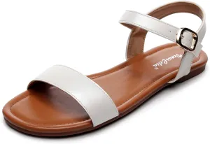 VenusCelia Women's Plain Strap Wide Flat Sandal