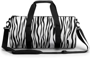 Vertical Stripe Pattern Like A Zebra Fur Travel Gym Bag for Women Men Black And White Cylindrical Duffle Bag Sport Workout Bag with Shoulder Strap