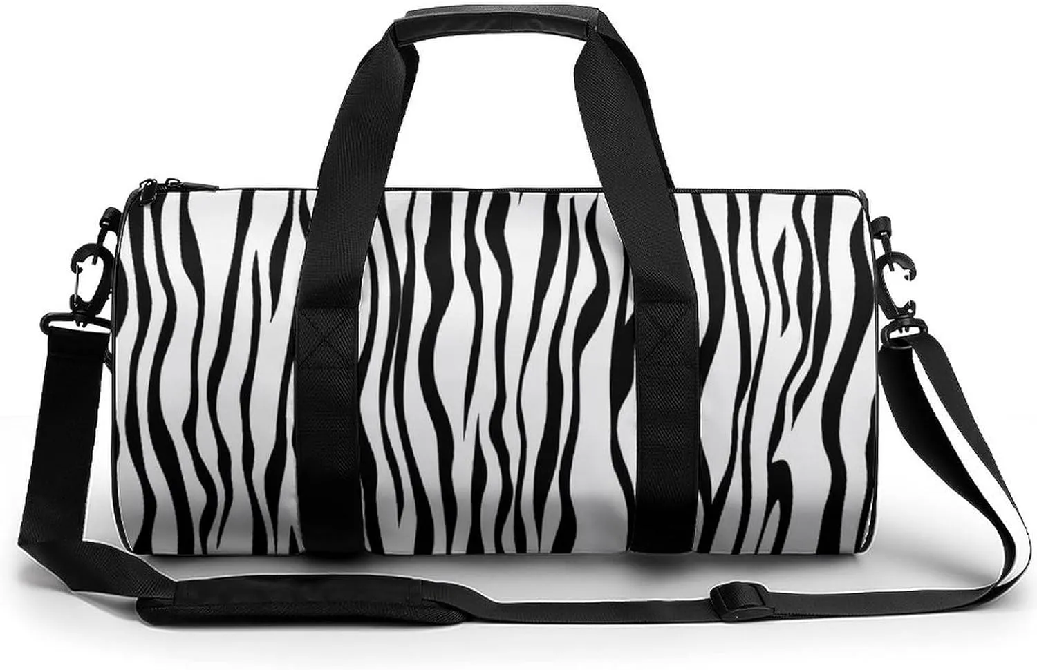 Vertical Stripe Pattern Like A Zebra Fur Travel Gym Bag for Women Men Black And White Cylindrical Duffle Bag Sport Workout Bag with Shoulder Strap