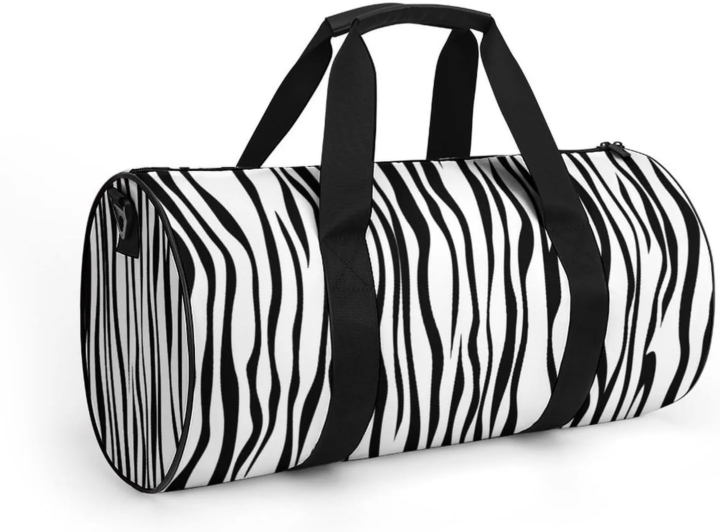 Vertical Stripe Pattern Like A Zebra Fur Travel Gym Bag for Women Men Black And White Cylindrical Duffle Bag Sport Workout Bag with Shoulder Strap