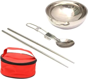 VICASKY 2 Sets Stainless Steel Reusable Silverware Set for Lunch Camping Dishes Mess Kit Utensils Travel Cutlery Storage Bag