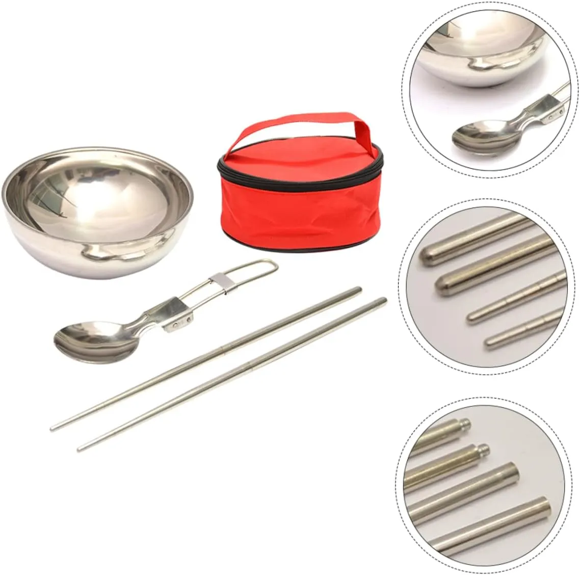 VICASKY 2 Sets Stainless Steel Reusable Silverware Set for Lunch Camping Dishes Mess Kit Utensils Travel Cutlery Storage Bag