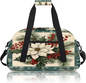Vintage Flower Christmas Theme Small Gym Bag 18 inch Carry On Duffel Bag for Weekender Travel Sports Workout Yoga Gymnastics Dance Ballet
