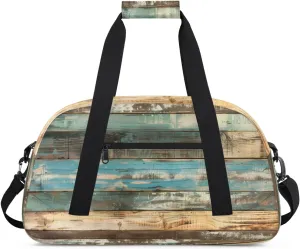 Vintage Wood Barn Gym Bag for Women Men, Sports Travel Duffel Bag Lightweight Workout Bag Carry On Overnight Weekender Bag