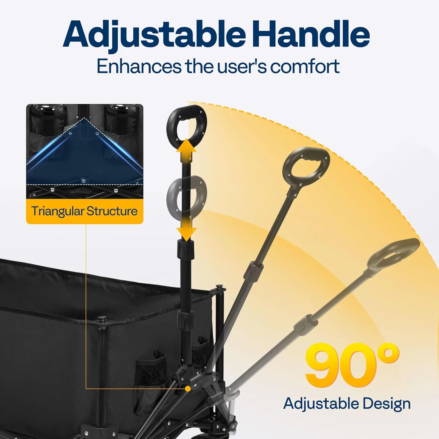 VIVOHOME Collapsible Wagon Carts, 330lbs 220L Utility Heavy Duty Foldable Wagons with Universal Wheels, Cup Holders & Side Pocket, Adjustable Handle, for Camping, Garden, Sports, Picnic, Shopping