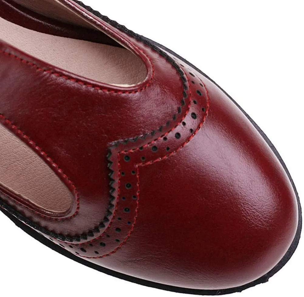 VOKLIN Women's Vintage T-Strap Mary Jane Pumps Round Toe Platform Chunky Low Heel Brogues Oxford Dress Shoes