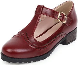 VOKLIN Women's Vintage T-Strap Mary Jane Pumps Round Toe Platform Chunky Low Heel Brogues Oxford Dress Shoes