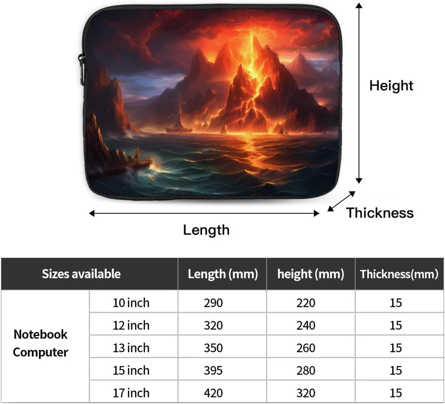Volcano Eruption Pattern Shockproof Portable Laptop 13 inch Sleeve Bag for Men and Women - Ideal for Business Travel, School, and Daily Use