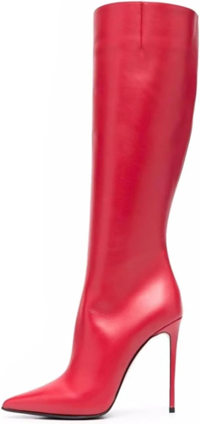 Vujkliy Women's Stiletto 4.7IN Boots Fashion Pointed Toe Sleeves Catwalk High Heel Boots