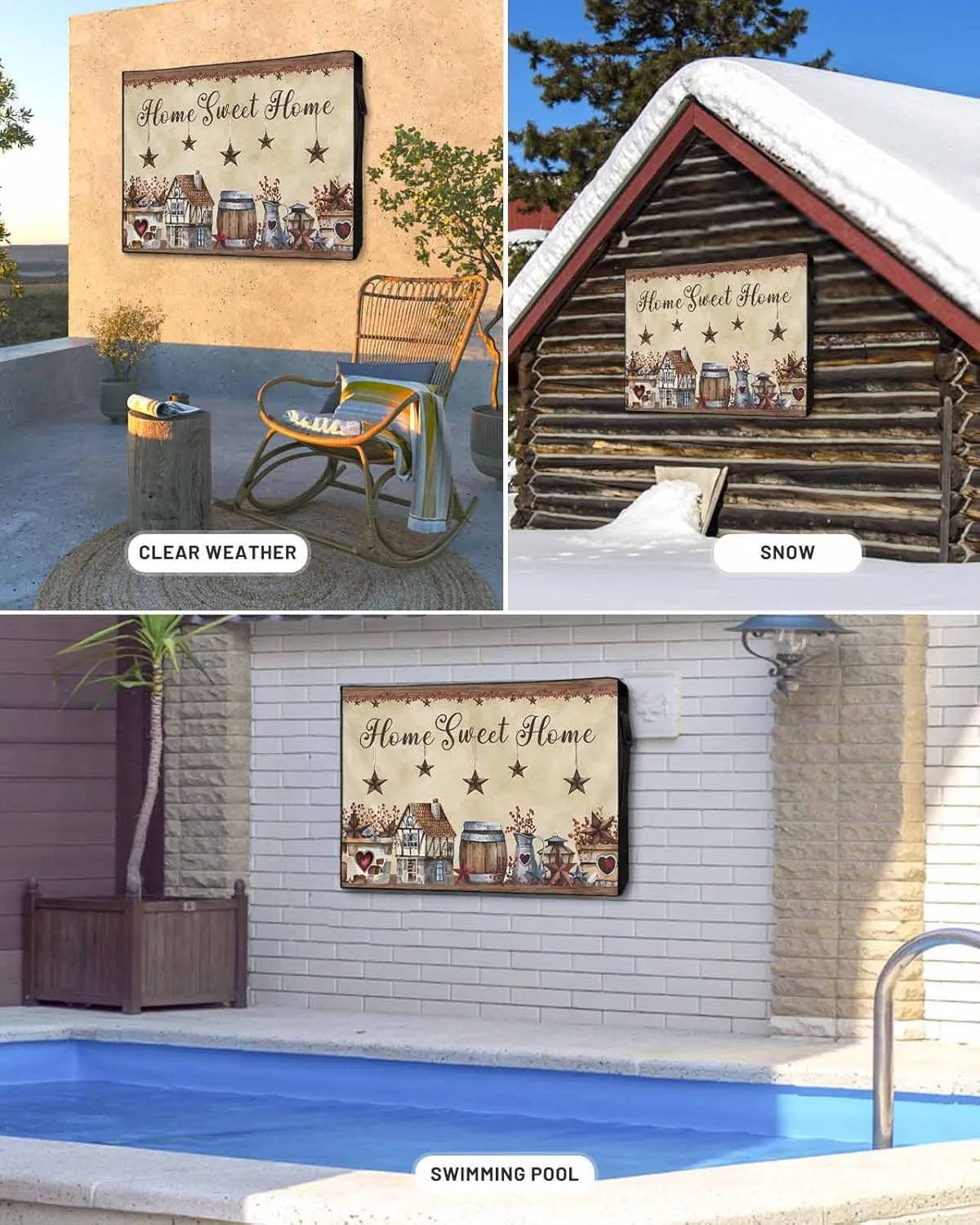 Waterproof Outdoor TV Cover 30 to 32 Inch, Retro Western Star Barn Berry Outside Flat Screen Televisions Weatherproof Cover Size 52"L x 30"H, Cabin Sweet Home Quote TV Protector With Zipper