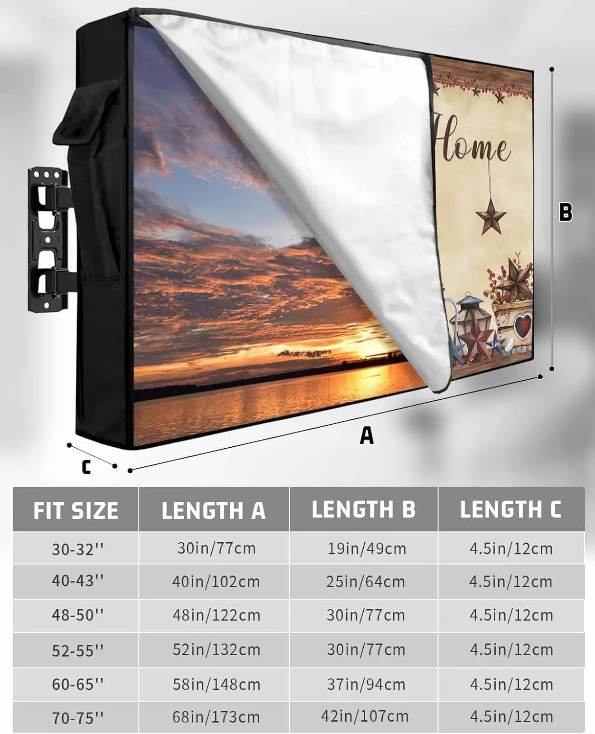 Waterproof Outdoor TV Cover 30 to 32 Inch, Retro Western Star Barn Berry Outside Flat Screen Televisions Weatherproof Cover Size 52"L x 30"H, Cabin Sweet Home Quote TV Protector With Zipper