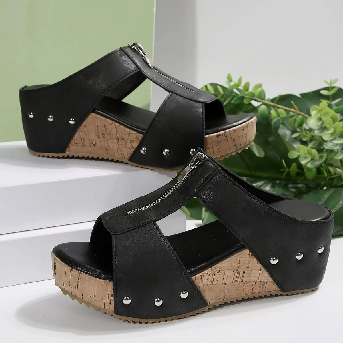 Wedge Sandals for Women 2025 Wide Width Comfortable Open-Toe Cork Casual & Dressy Summer Shoes Platform Wedges Heels Sandals with Ankle Strap Arch Support for Woman Boho Beach Vacation
