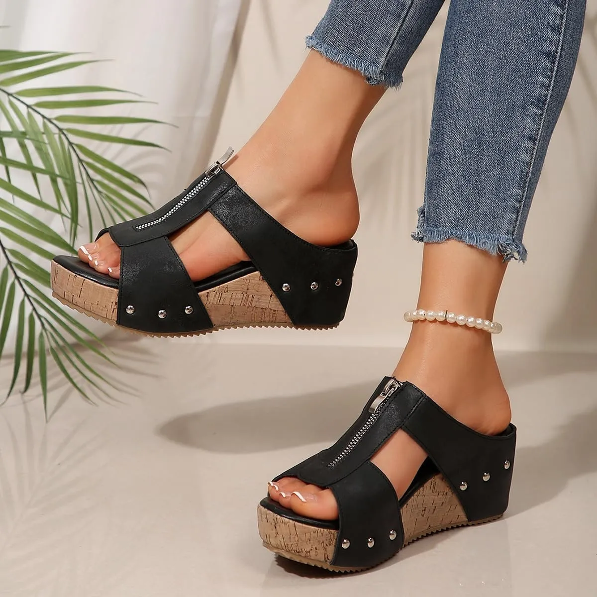 Wedge Sandals for Women 2025 Wide Width Comfortable Open-Toe Cork Casual & Dressy Summer Shoes Platform Wedges Heels Sandals with Ankle Strap Arch Support for Woman Boho Beach Vacation