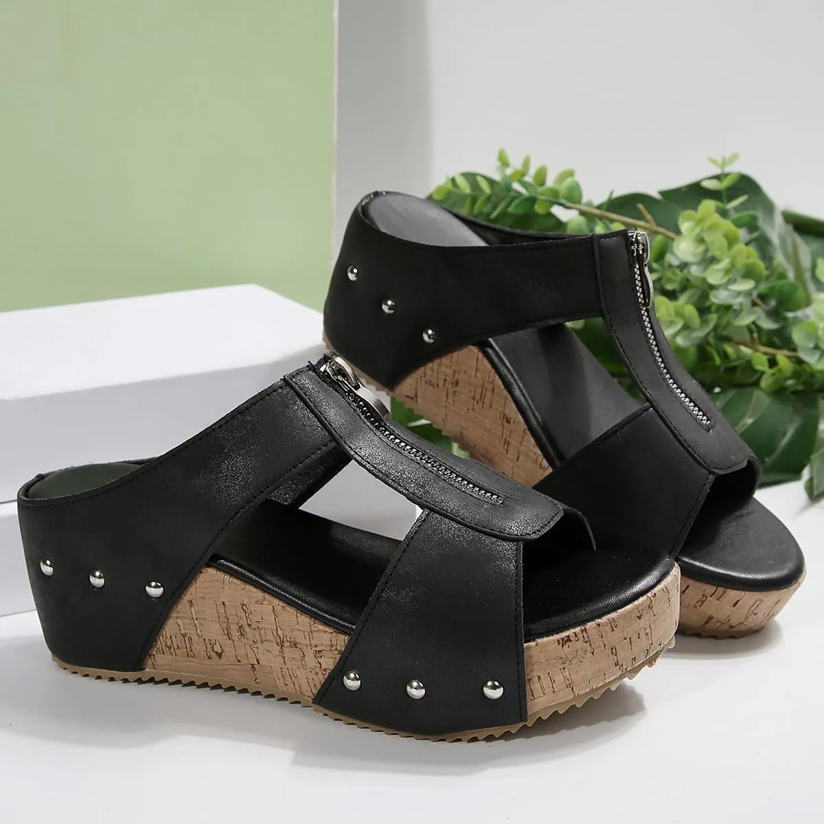 Wedge Sandals for Women 2025 Wide Width Comfortable Open-Toe Cork Casual & Dressy Summer Shoes Platform Wedges Heels Sandals with Ankle Strap Arch Support for Woman Boho Beach Vacation